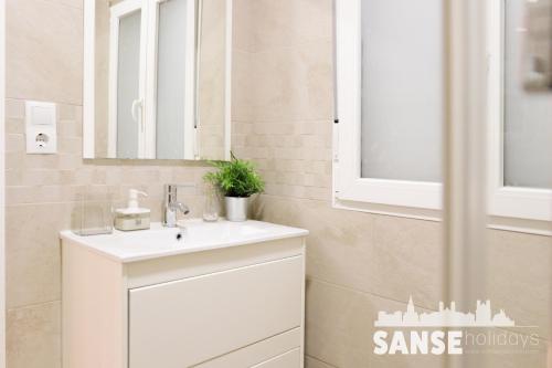 圣塞瓦斯蒂安Ondarreta Beach by SanSe Holidays的浴室设有白色水槽和镜子