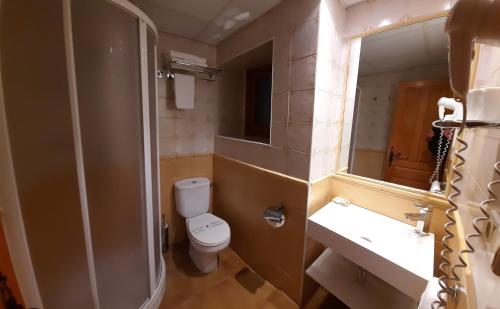 艾普约德加卡卡萨艾斯科拉诺酒店的一间带卫生间、水槽和镜子的浴室