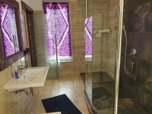 BijiloKasumai Beach Resort的带淋浴和盥洗盆的浴室
