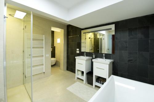 布拉索夫卡萨曼德尔公寓的浴室设有2个水槽和镜子