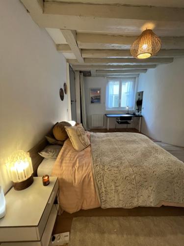 格勒诺布尔Good Vibes的一间卧室配有一张床、一张书桌和一个窗户。