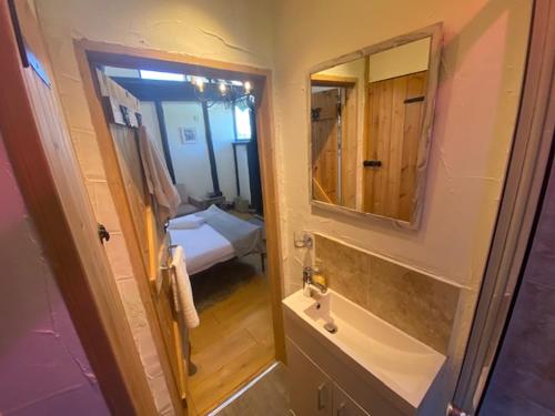 布拉克内尔Windsor/Ascot/Bracknell beautiful barn的一间带水槽和镜子的浴室