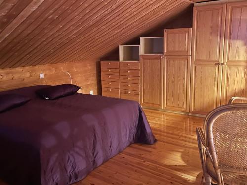 萨利色尔卡Panoraama 1的一间卧室配有一张床、椅子和橱柜