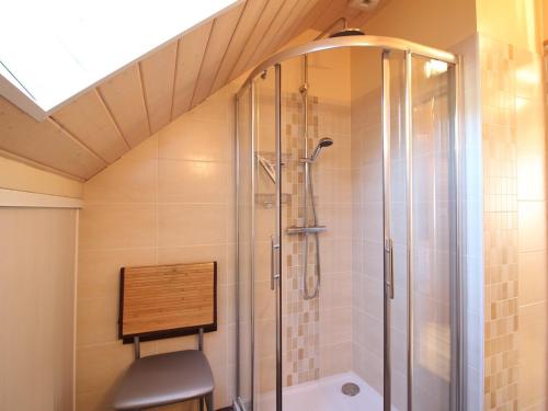 勒蒙多尔Chalet Mont-Dore, 5 pièces, 8 personnes - FR-1-608-223的带淋浴的浴室和玻璃淋浴间