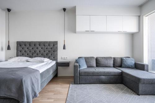 图尔库Turun Blanka A14的一间卧室配有一张床和一张沙发