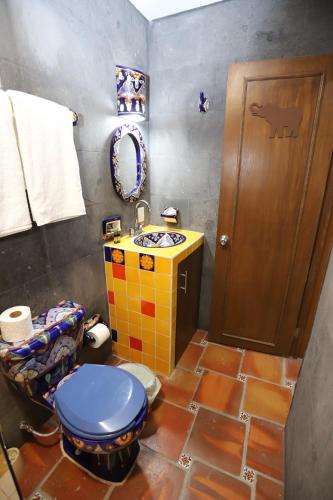 瓜达拉哈拉Hotel Boutique Casa Elefante的浴室设有蓝色的卫生间和水槽。