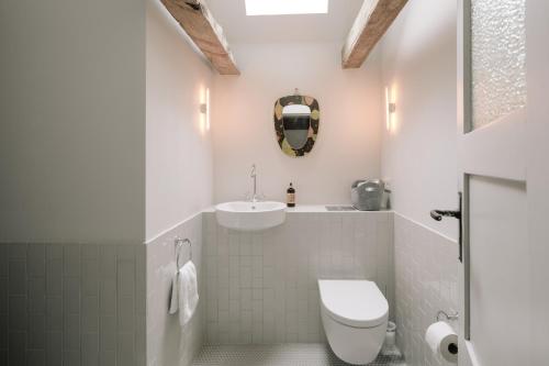 萨勒Apartment Alte Schmiede的一间带卫生间和水槽的浴室