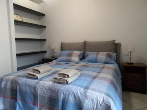 法诺Raki Apartment的一间卧室配有一张床,上面有两条毛巾