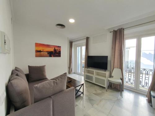 塞维利亚洛杉矶公寓的带沙发和电视的客厅