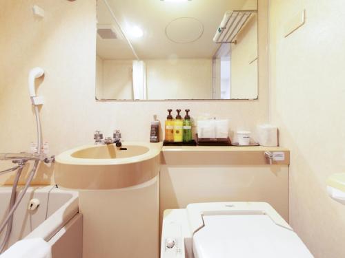 东京HOTEL LiVEMAX BUDGET Shinbashi的一间带水槽和卫生间的小浴室