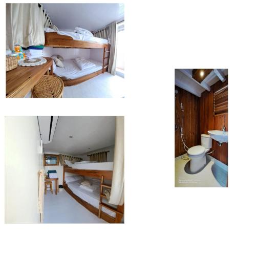 纳闽巴霍Komodo trip的两张照片,一间房间,配有一张床和一间浴室