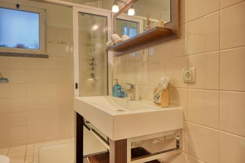 蓬他达维托亚Lidia's Place, a Home in Madeira的一间带水槽、淋浴和卫生间的浴室