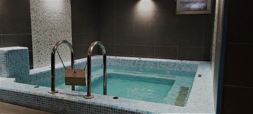索瓦塔塞弗特酒店的浴室里设有一个蓝色瓷砖的大型游泳池