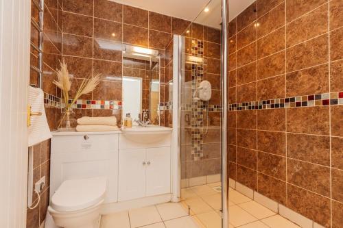 汤顿The Croft @ Warrens Farm的浴室配有卫生间、盥洗盆和淋浴。