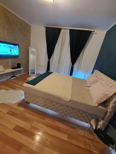 诺维萨德Creative studio 4的一张大床,位于一个配有电视的房间