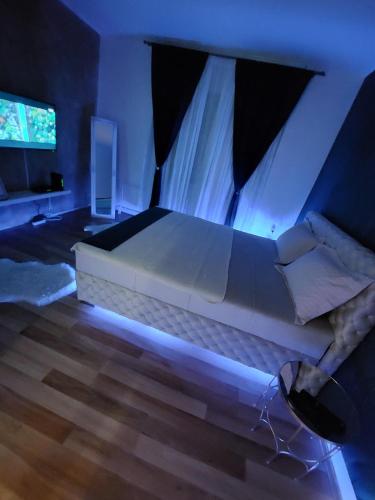 诺维萨德Creative studio 4的一间卧室配有一张蓝色的大床