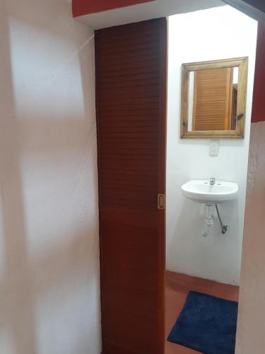 Arroyo CruzAndivi的一间带水槽和木门的浴室
