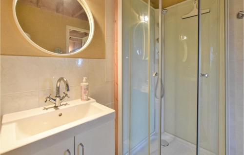 Saint-Georges-en-AugeBeautiful Home In Saint-georges-en-auge With Wifi的一间带水槽和淋浴的浴室