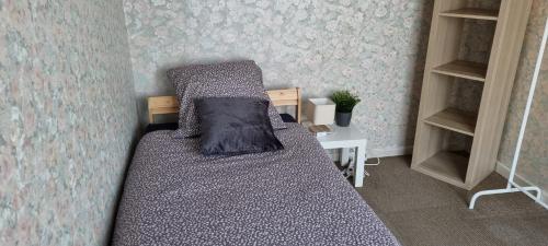 安特卫普SUPERB FLAT WITH 3 BEDROOMS PARKING AND BALCONy的一间小卧室,配有一张床和一张书桌