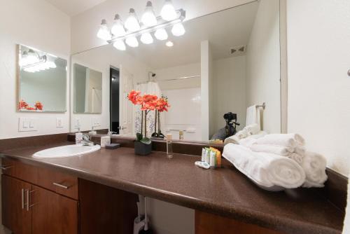 纽波特海滩Luxurious stay near the Beach的一间带水槽和大镜子的浴室