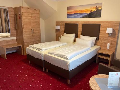 汉堡阿尔布霍夫酒店的配有一张床和一张书桌的酒店客房