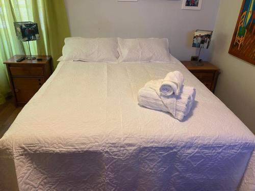圣何塞德迈波La Casa de Carlitos的一张带白色床单和毛巾的床