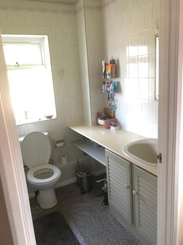 基督城educatefirst的一间带卫生间、水槽和窗户的浴室