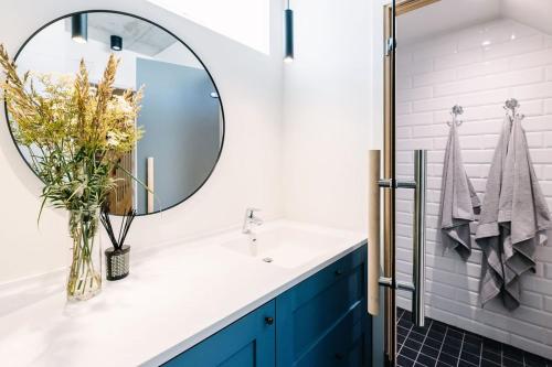塔林Lenderi Villa Luxury Apartments with Sauna的一间带水槽和镜子的浴室