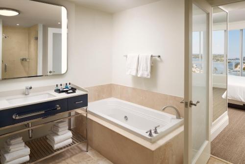 迈阿密海滩迈阿密海滩枫丹白露酒店的带浴缸、水槽和镜子的浴室