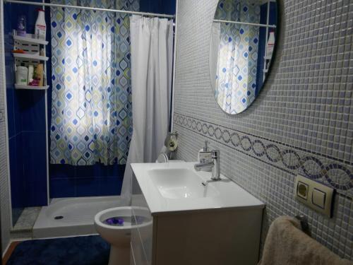 阿维莱斯Habitaciones en Aviles的一间带水槽、卫生间和淋浴的浴室