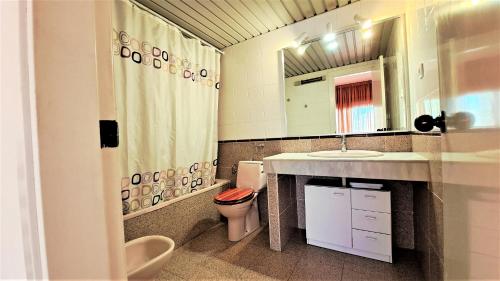 萨洛Apartamentos Riviera Niza 05的一间带水槽、卫生间和镜子的浴室