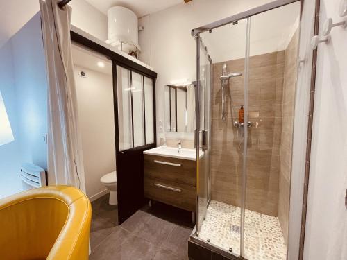 尼姆Charmant studio loft - Mas Bois Fontaine的带淋浴和盥洗盆的浴室