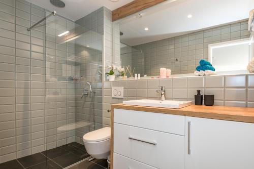 希贝尼克Luxury apartments Azalea Šibenik的浴室配有卫生间、盥洗盆和淋浴。