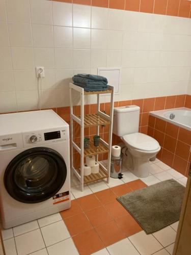 沙莫林Patrik Apartment Šamorín的一间带洗衣机和卫生间的浴室