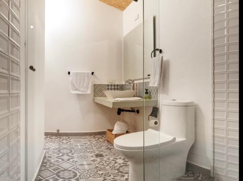 PinchoteCabaña Capella的白色的浴室设有卫生间和水槽。