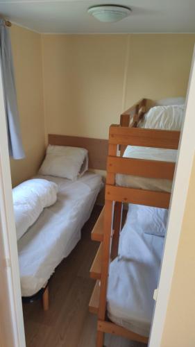 Biville-sur-MerBienvenue chez Anaïs !的小房间设有两张双层床和梯子