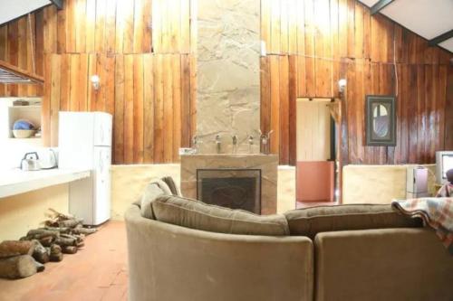 尼耶利Dwardos Cottage - Serene Private Cottage w/Wi-Fi的带沙发和壁炉的客厅