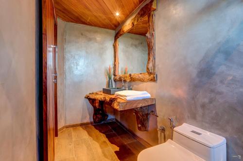 伊塔卡雷Chocolate Hotel的一间带水槽和卫生间的浴室