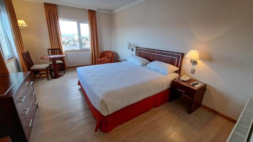 蓬塔阿雷纳斯迭戈阿尔马格罗蓬塔阿雷纳斯酒店的酒店客房设有一张大床和一张书桌。
