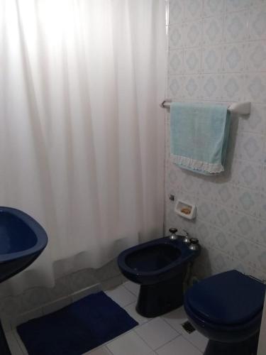 布宜诺斯艾利斯Palermo Sol的浴室设有蓝色的卫生间和水槽。