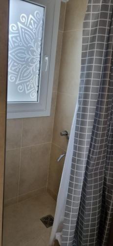 圣卡洛斯-德巴里洛切Monoambiente El Otto的淋浴设有窗户和浴帘