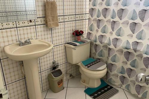 圣斐利-银港Hermosa y acogedora casa Familiar como te mereces的一间带卫生间和水槽的浴室