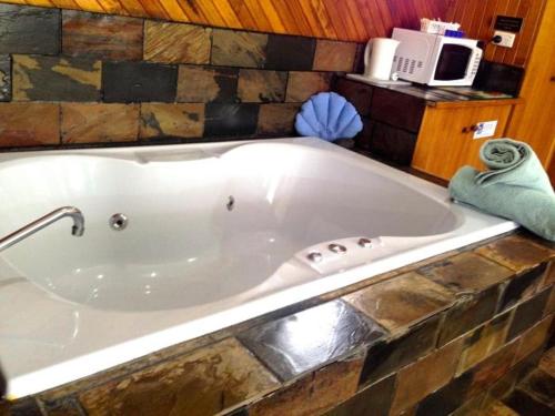 圣雷莫圣雷莫皮里肯汽车旅馆的带微波炉的客房内的大浴缸