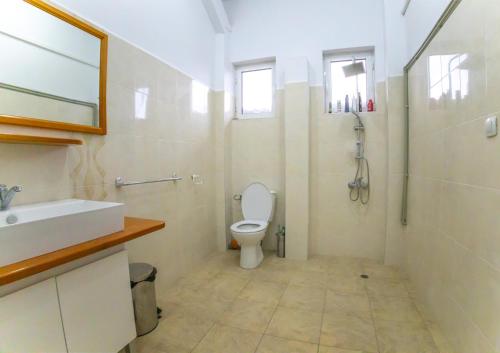 YagodovoСтудио за четирима в село Ягодово, на 5 км от Пловдив и летище Крумово的浴室配有卫生间、盥洗盆和淋浴。