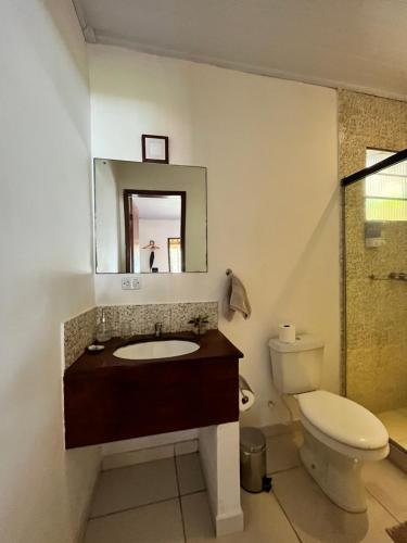 Praia do BananalFauna的一间带卫生间、水槽和镜子的浴室