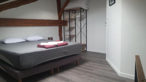 纳博讷SUPERBE T3 AU COEUR DU CENTRE VILLE的一间卧室配有一张带两个枕头的床