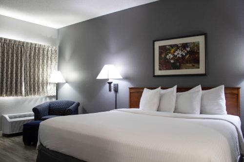 苏城苏城新维多利亚酒店 的酒店客房带一张大床和一把椅子