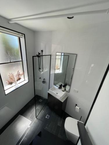 悉尼The Italian New Yorker的一间带卫生间、水槽和镜子的浴室