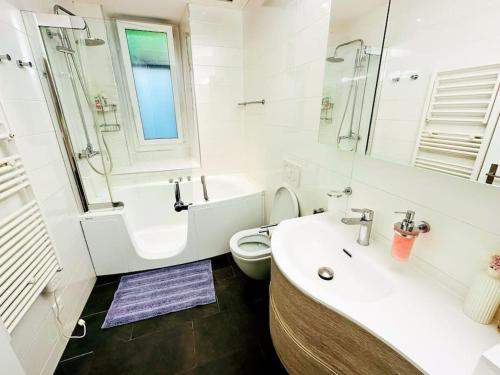 蒙特勒Montreux lake side apartment!的白色的浴室设有水槽和卫生间。