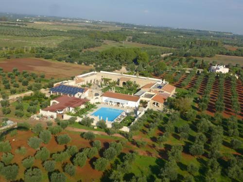 SternatiaAgriturismo Masseria Chicco Rizzo的享有带游泳池的庄园的空中景致